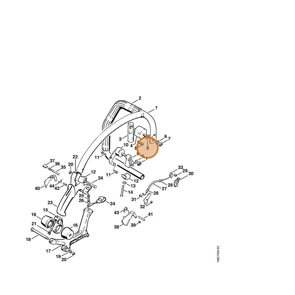 STIHL part 9291-021-0180 — IPL diagram snippet (6x zoom, amber highlight)