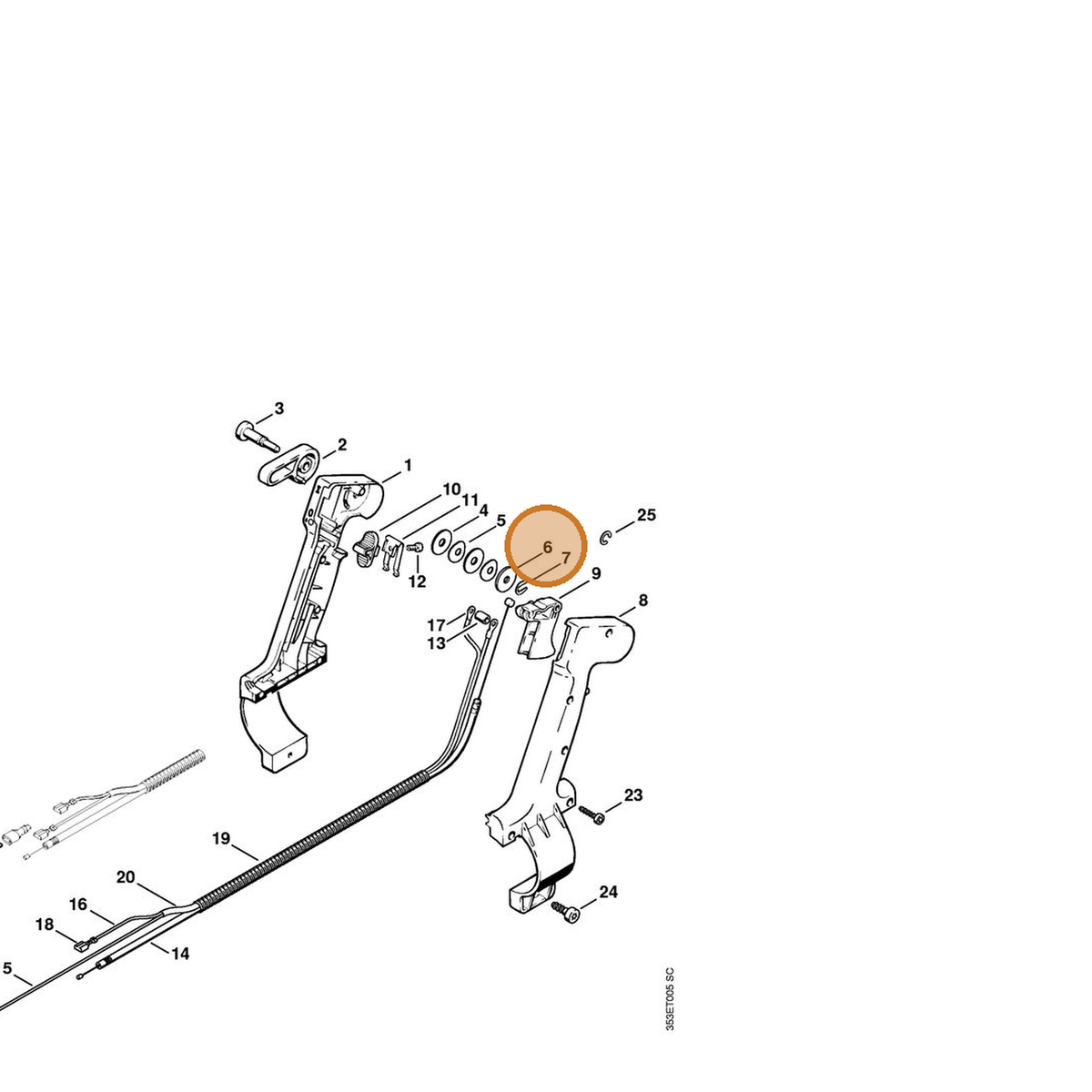 STIHL part 9291-021-3864 — IPL diagram snippet (6x zoom, amber highlight)