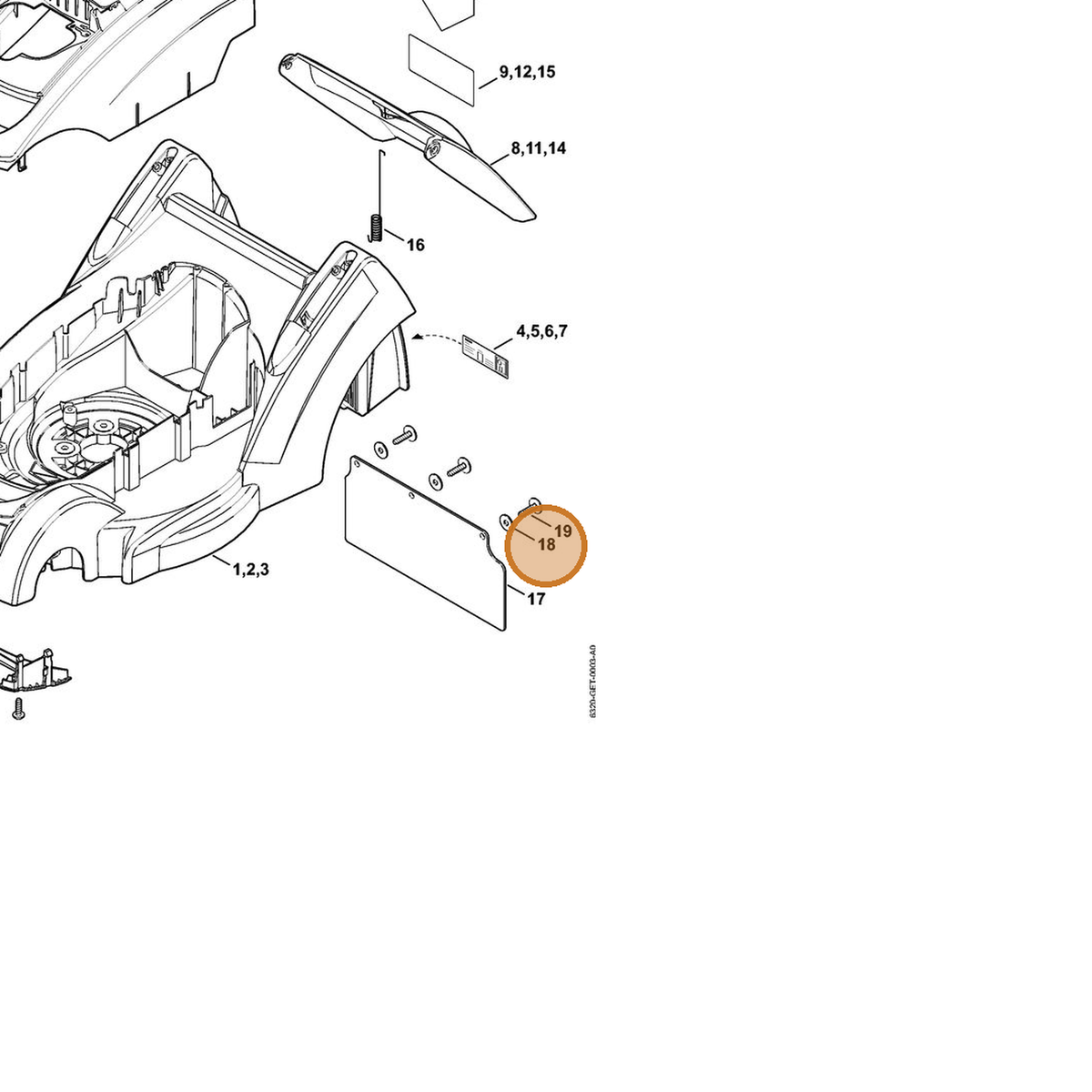 STIHL part 9307-020-0120 — IPL diagram snippet (6x zoom, amber highlight)