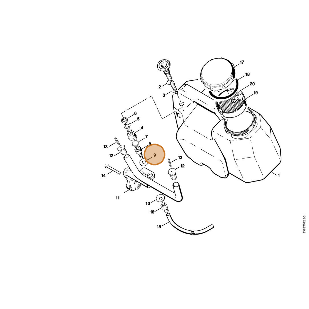 STIHL part 9307-021-0200 — IPL diagram snippet (6x zoom, amber highlight)