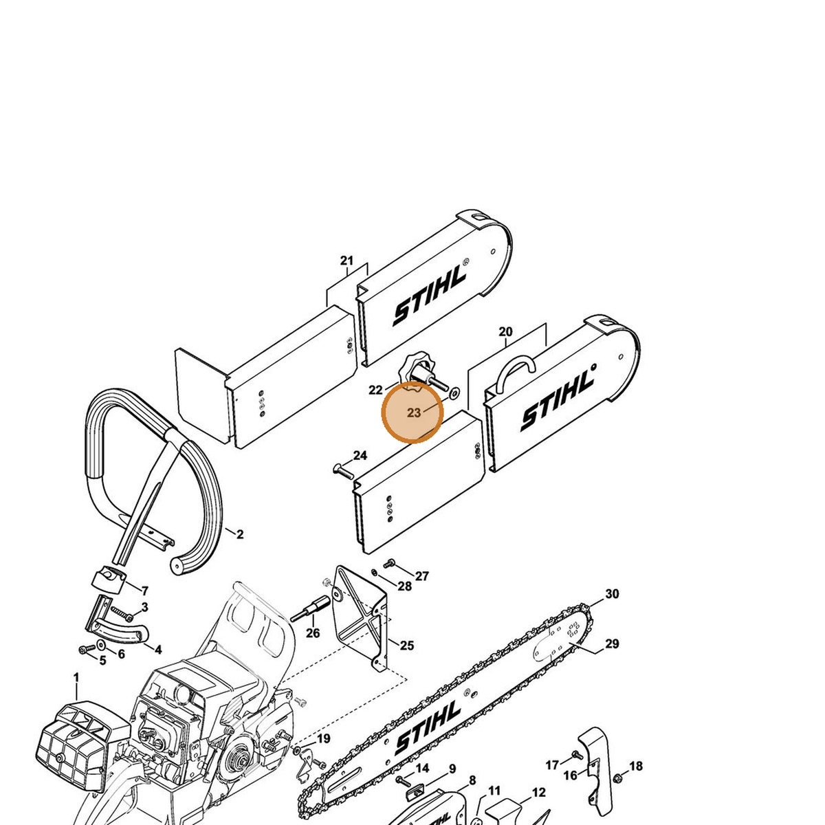 STIHL part 9308-021-0180 — IPL diagram snippet (6x zoom, amber highlight)