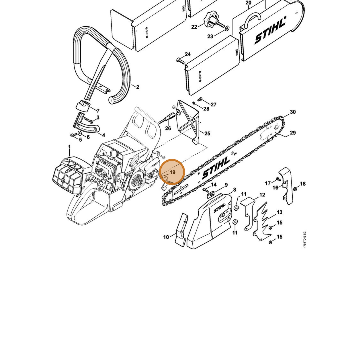 STIHL part 9309-021-0110 — IPL diagram snippet (6x zoom, amber highlight)
