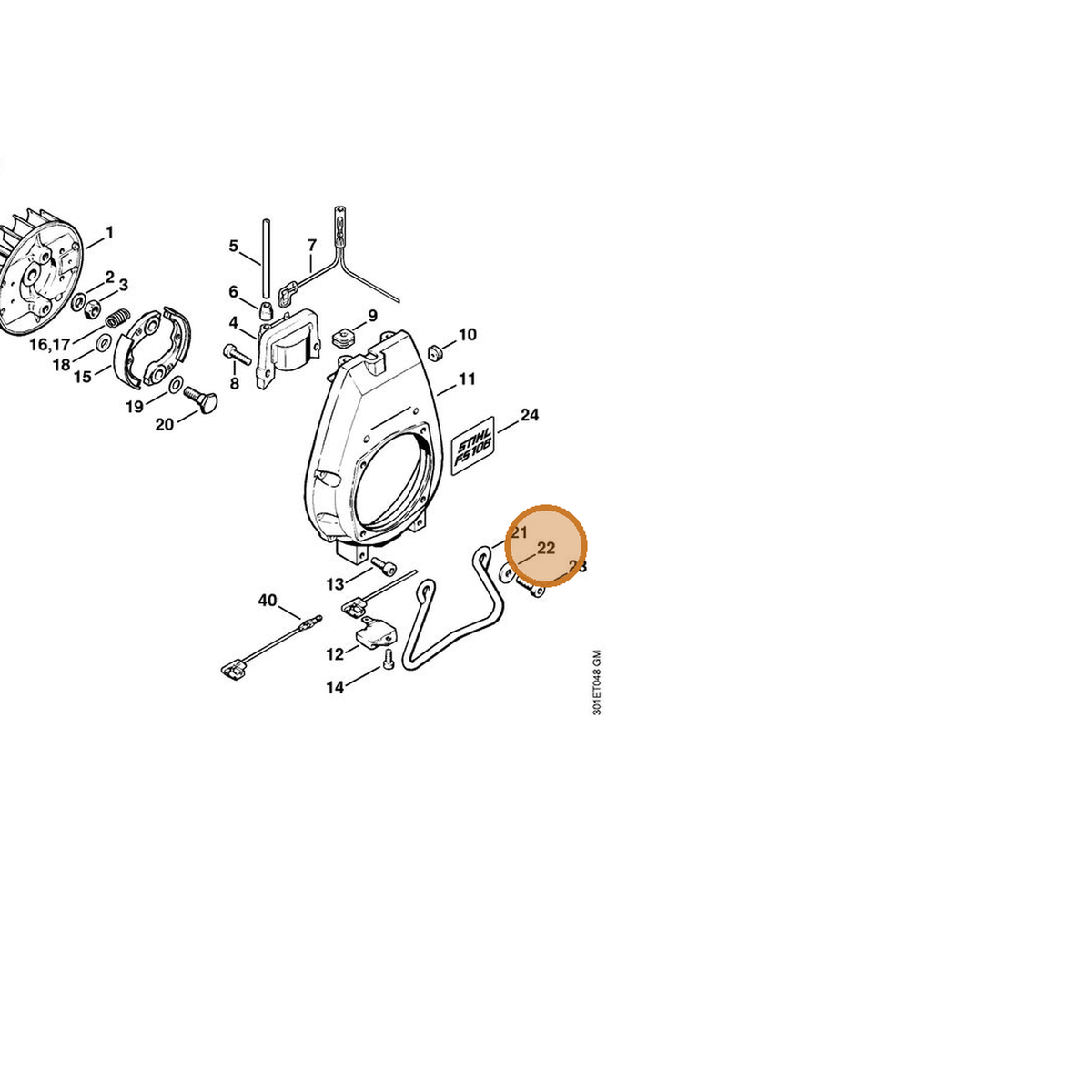 STIHL part 9310-021-0140 — IPL diagram snippet (6x zoom, amber highlight)