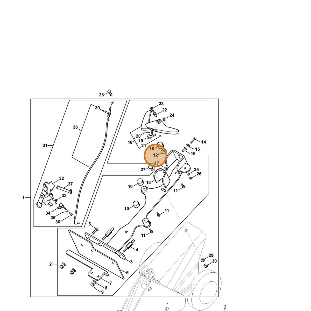 STIHL part 9310-021-0180 — IPL diagram snippet (6x zoom, amber highlight)