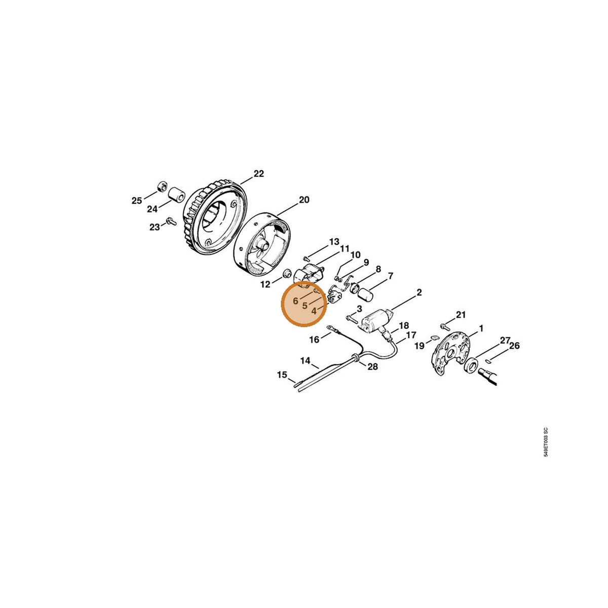 STIHL part 9322-630-0100 — IPL diagram snippet (6x zoom, amber highlight)
