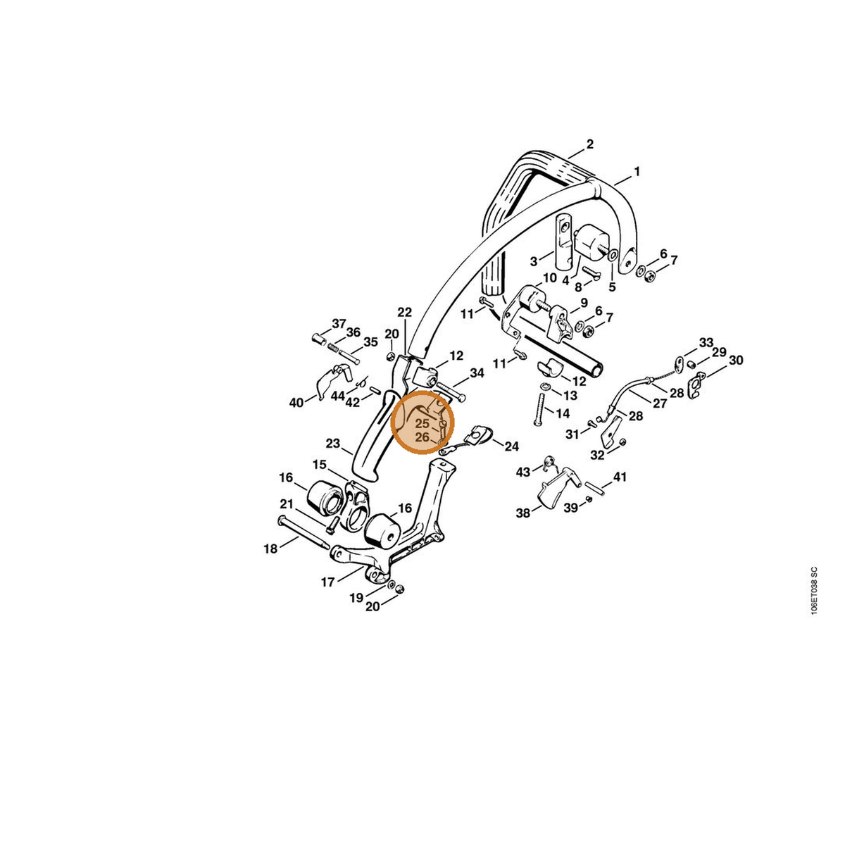 STIHL part 9322-630-0140 — IPL diagram snippet (6x zoom, amber highlight)