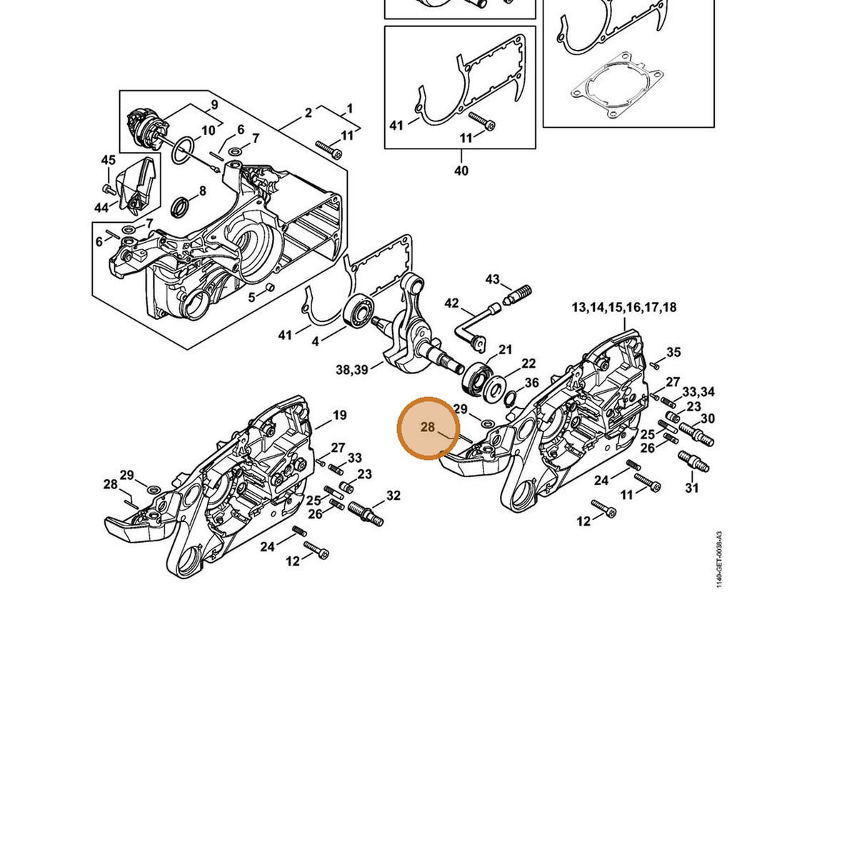 STIHL part 9371-470-1058 — IPL diagram snippet (6x zoom, amber highlight)