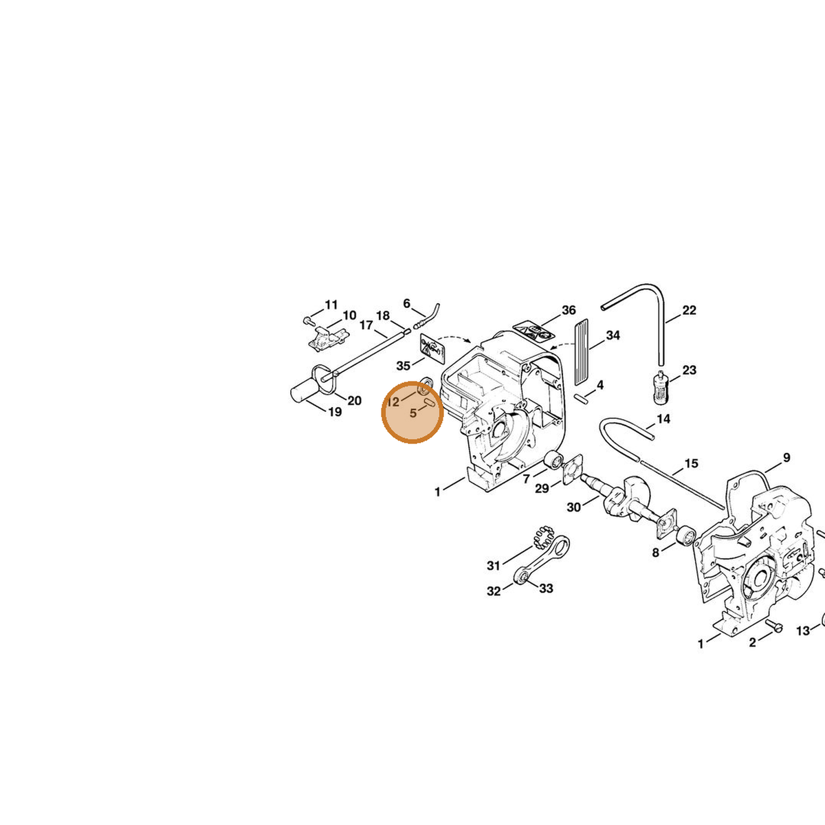 STIHL part 9371-470-2570 — IPL diagram snippet (6x zoom, amber highlight)