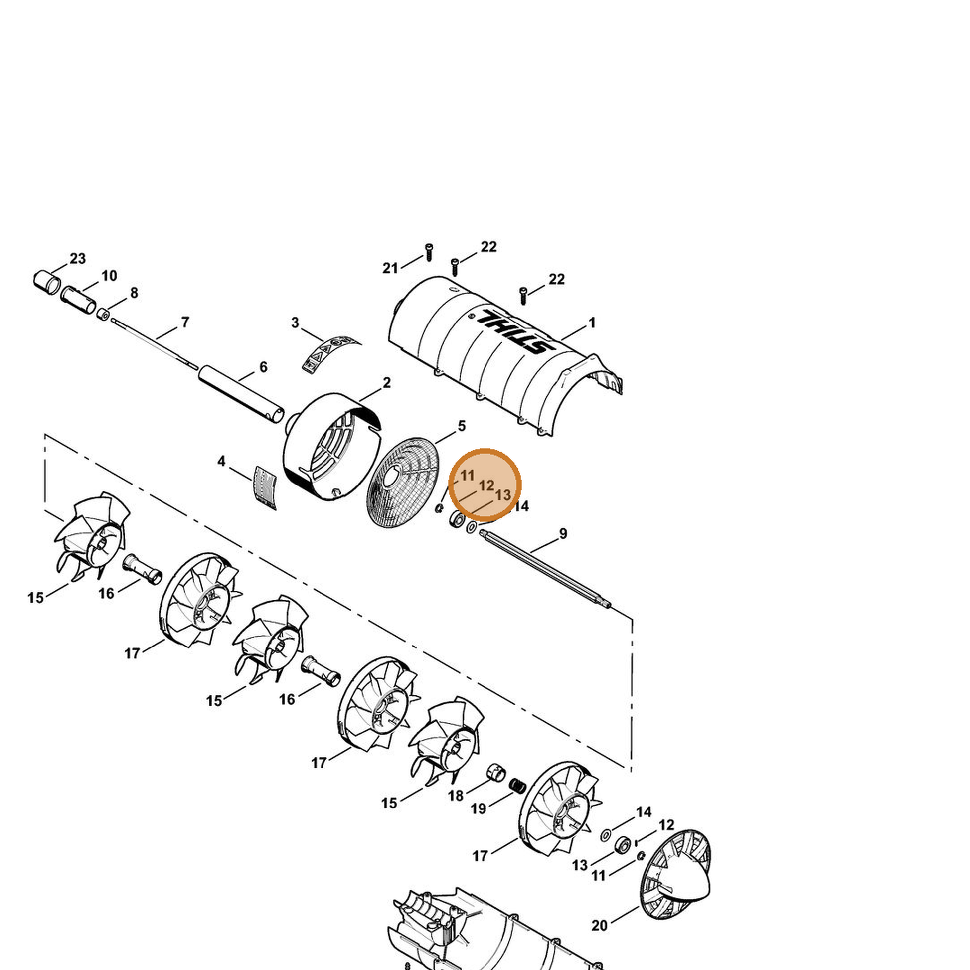 STIHL part 9380-620-1360 — IPL diagram snippet (6x zoom, amber highlight)