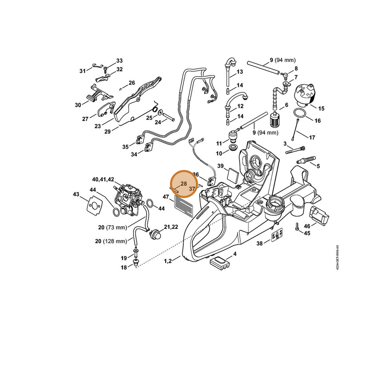 STIHL part 9381-003-2180 — IPL diagram snippet (6x zoom, amber highlight)