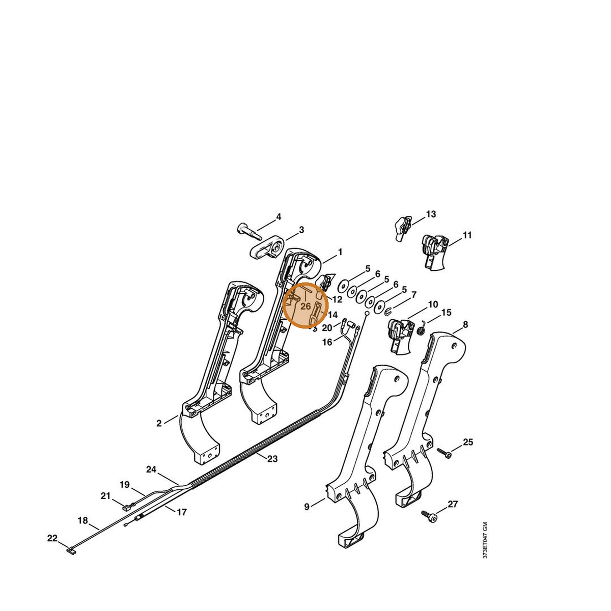 STIHL part 9381-651-1174 — IPL diagram snippet (6x zoom, amber highlight)