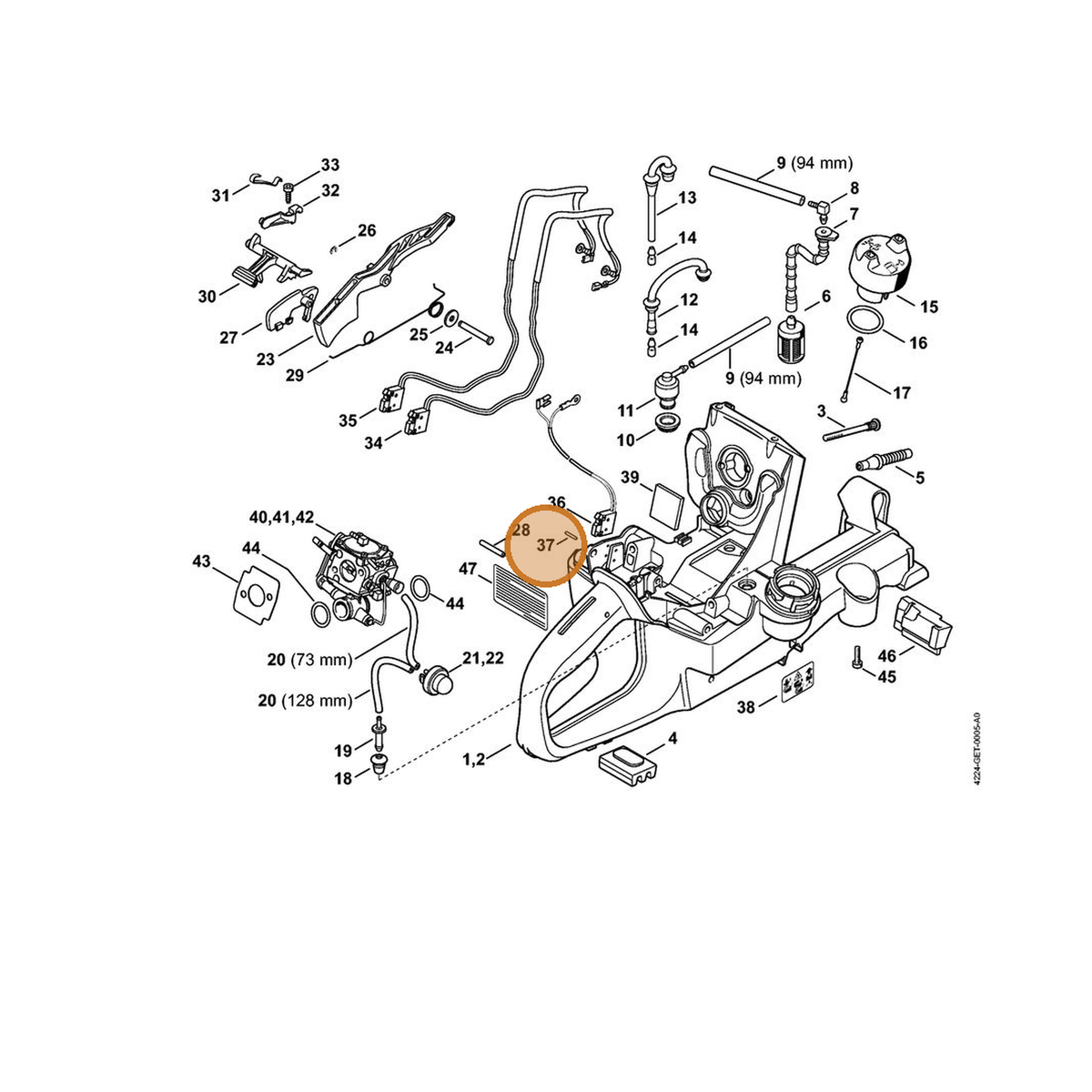 STIHL part 9381-651-1200 — IPL diagram snippet (6x zoom, amber highlight)