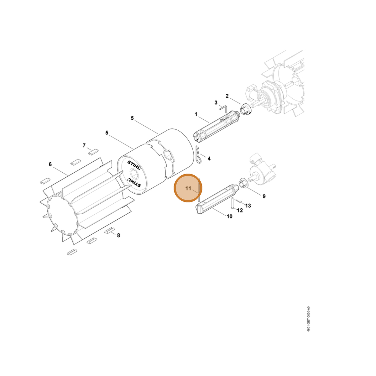 STIHL part 9395-021-2780 — IPL diagram snippet (6x zoom, amber highlight)