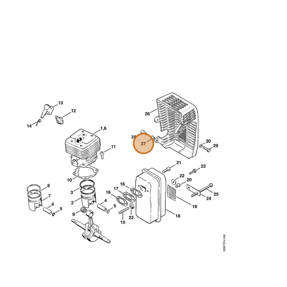STIHL part 9416-868-7030 — IPL diagram snippet (6x zoom, amber highlight)