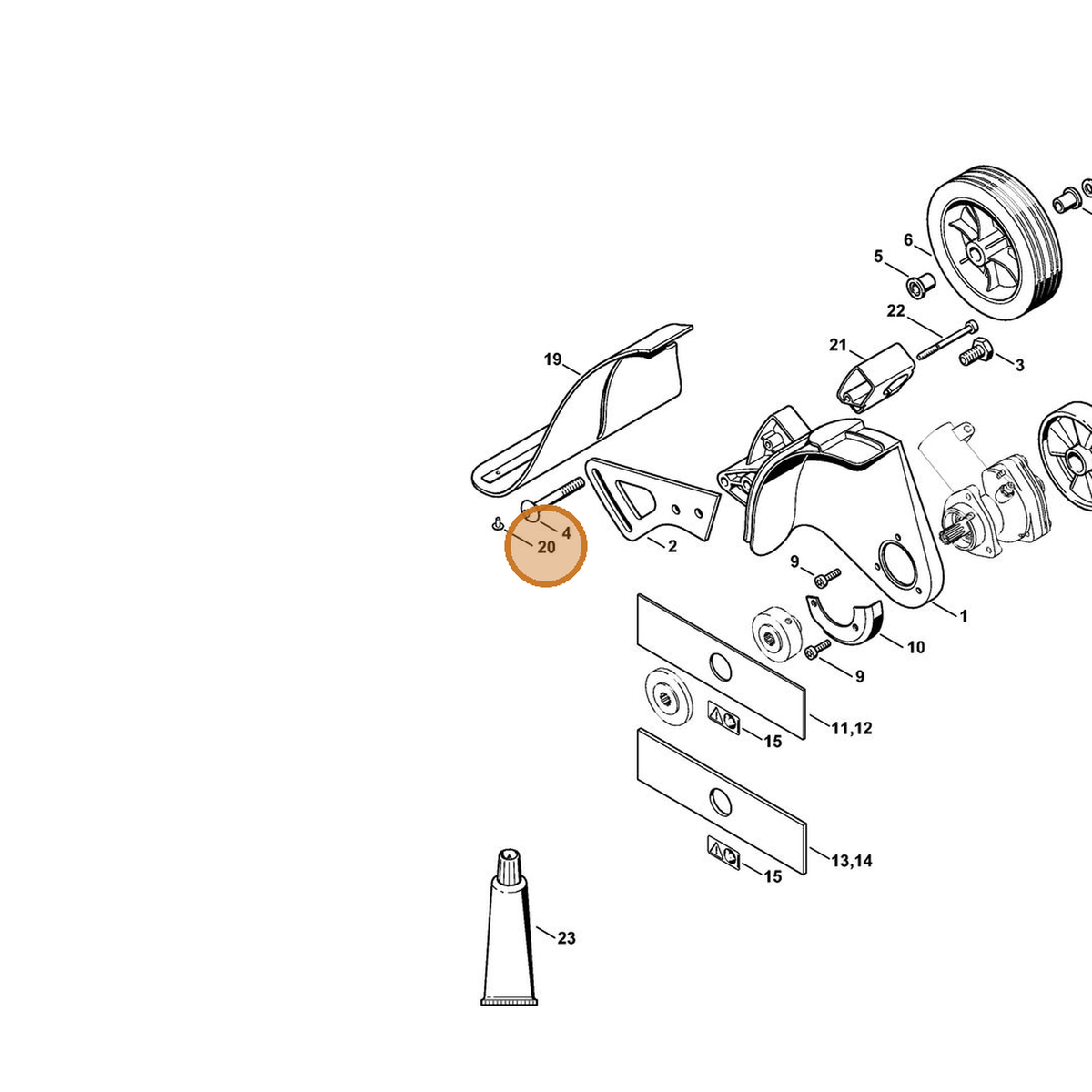 STIHL part 9438-003-3820 — IPL diagram snippet (6x zoom, amber highlight)
