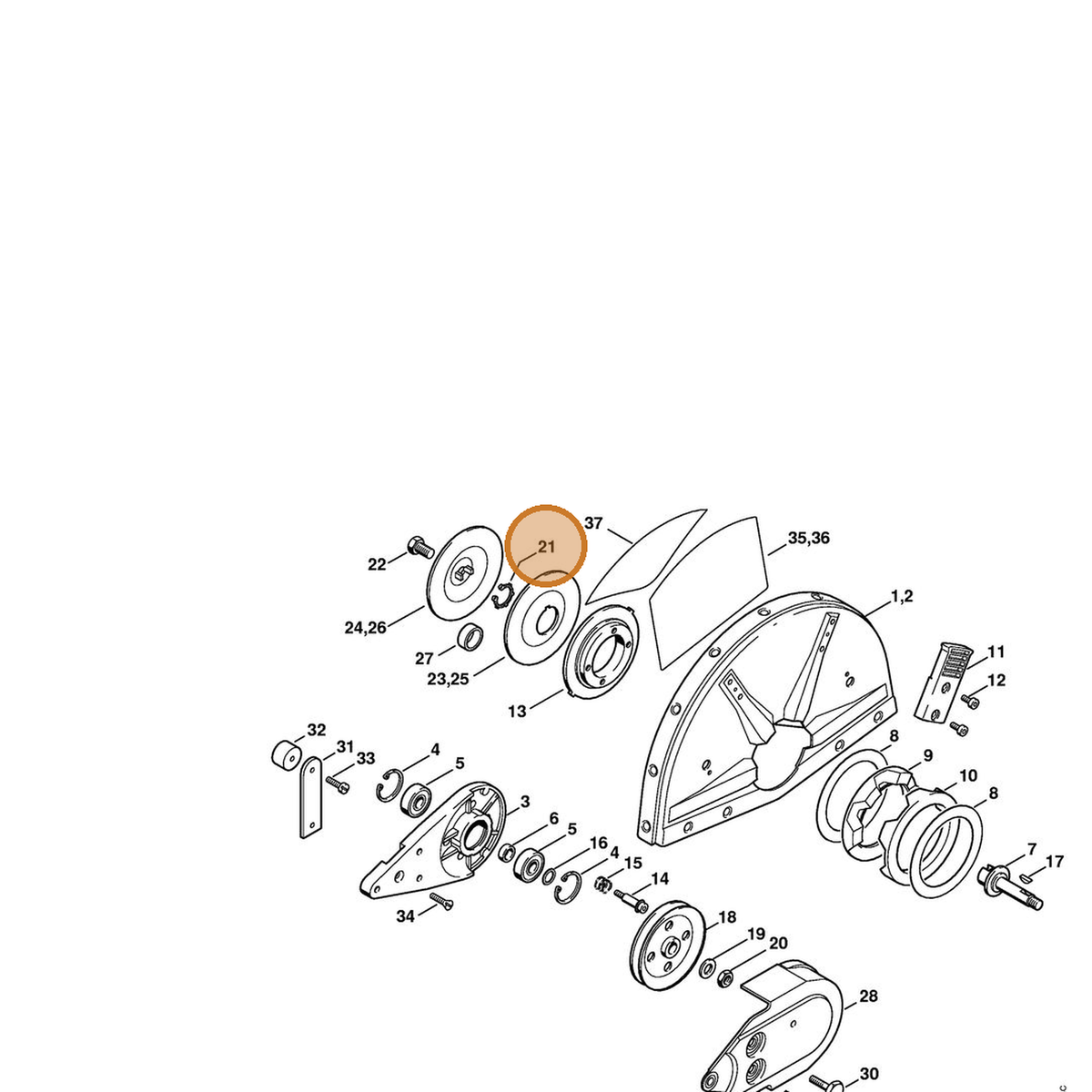 STIHL part 9450-721-2150 — IPL diagram snippet (6x zoom, amber highlight)
