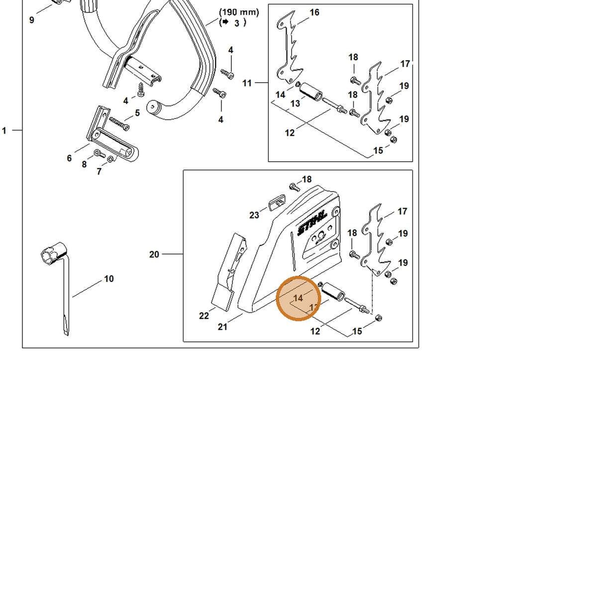 STIHL part 9452-621-0140 — IPL diagram snippet (6x zoom, amber highlight)