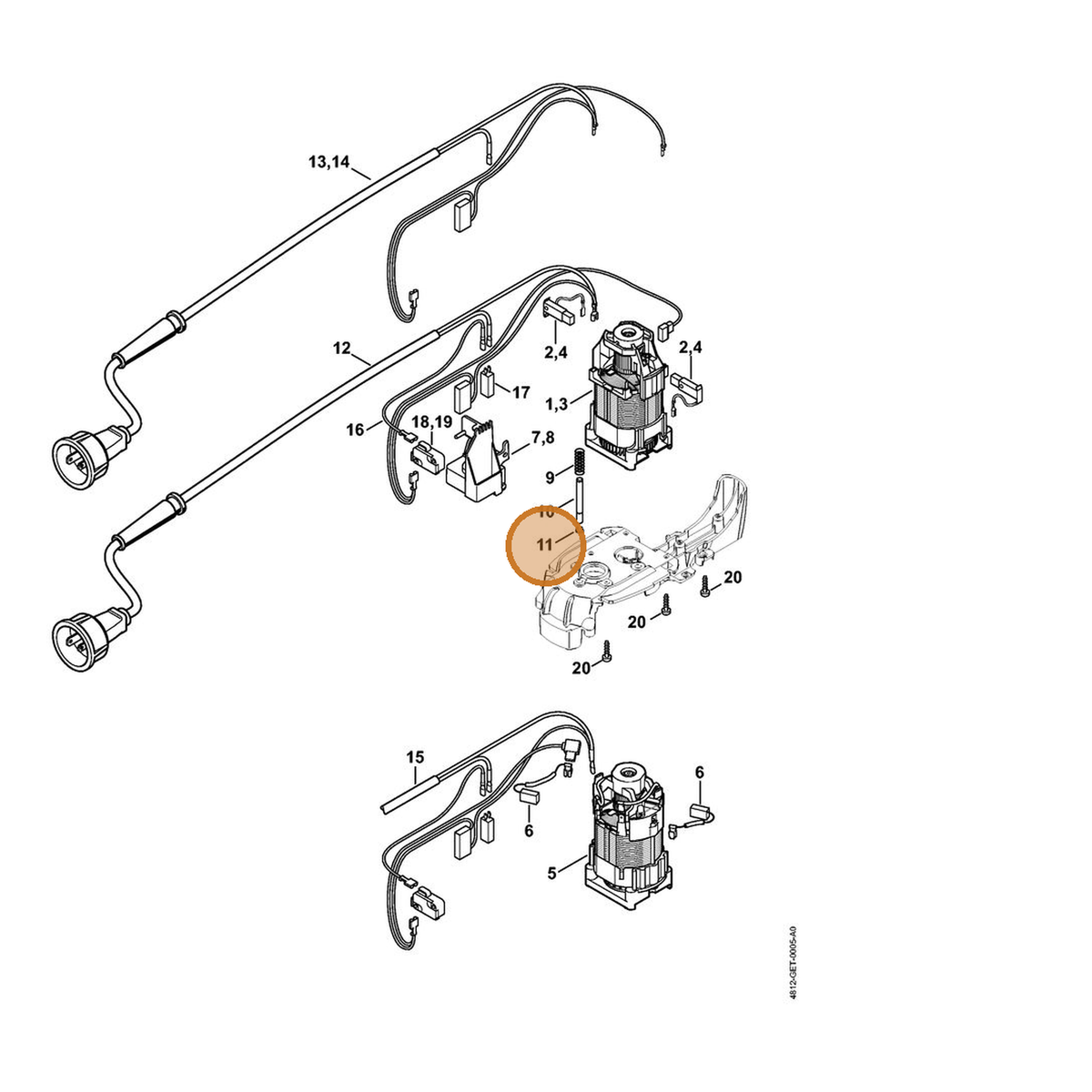 STIHL part 9455-621-0220 — IPL diagram snippet (6x zoom, amber highlight)