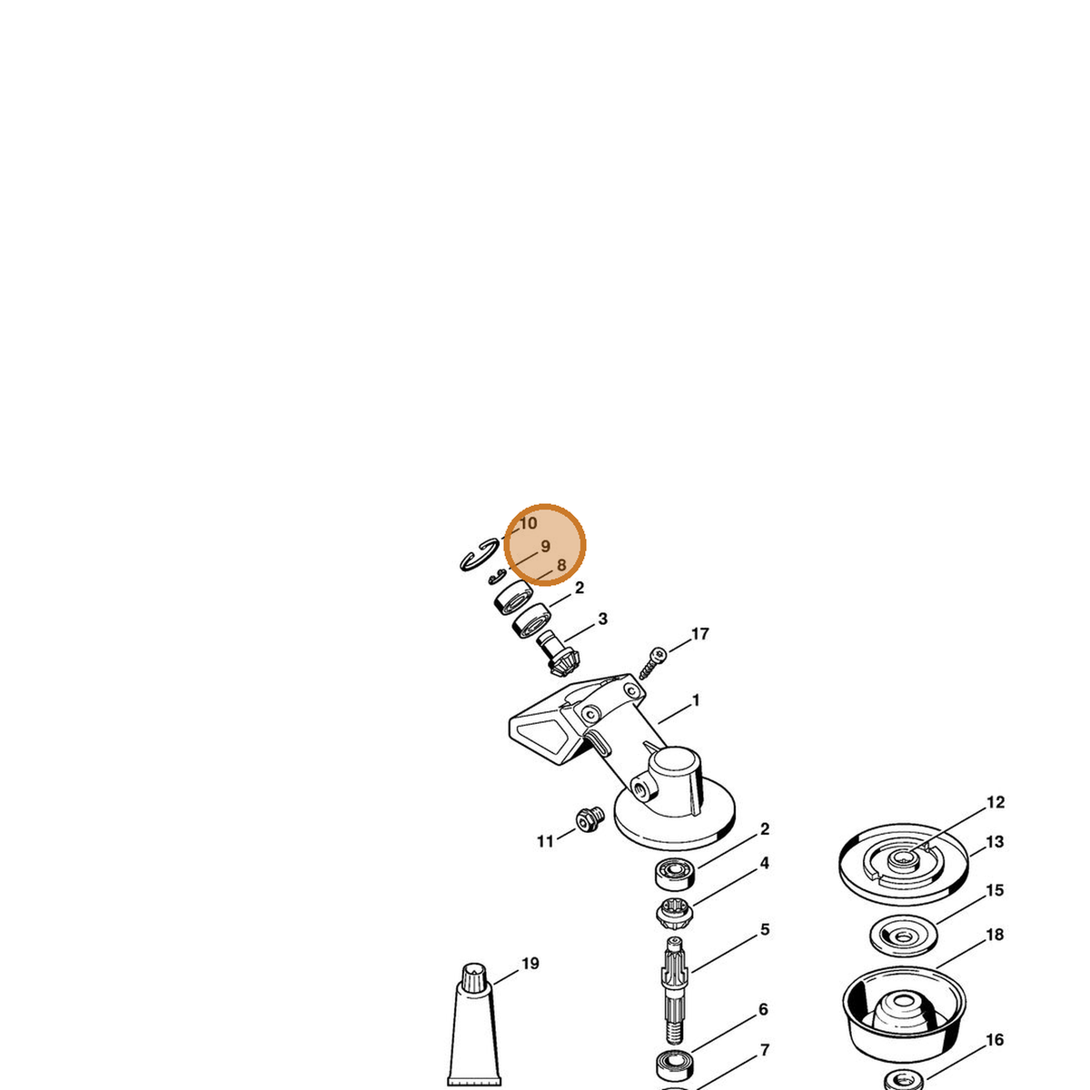 STIHL part 9455-621-0750 — IPL diagram snippet (6x zoom, amber highlight)