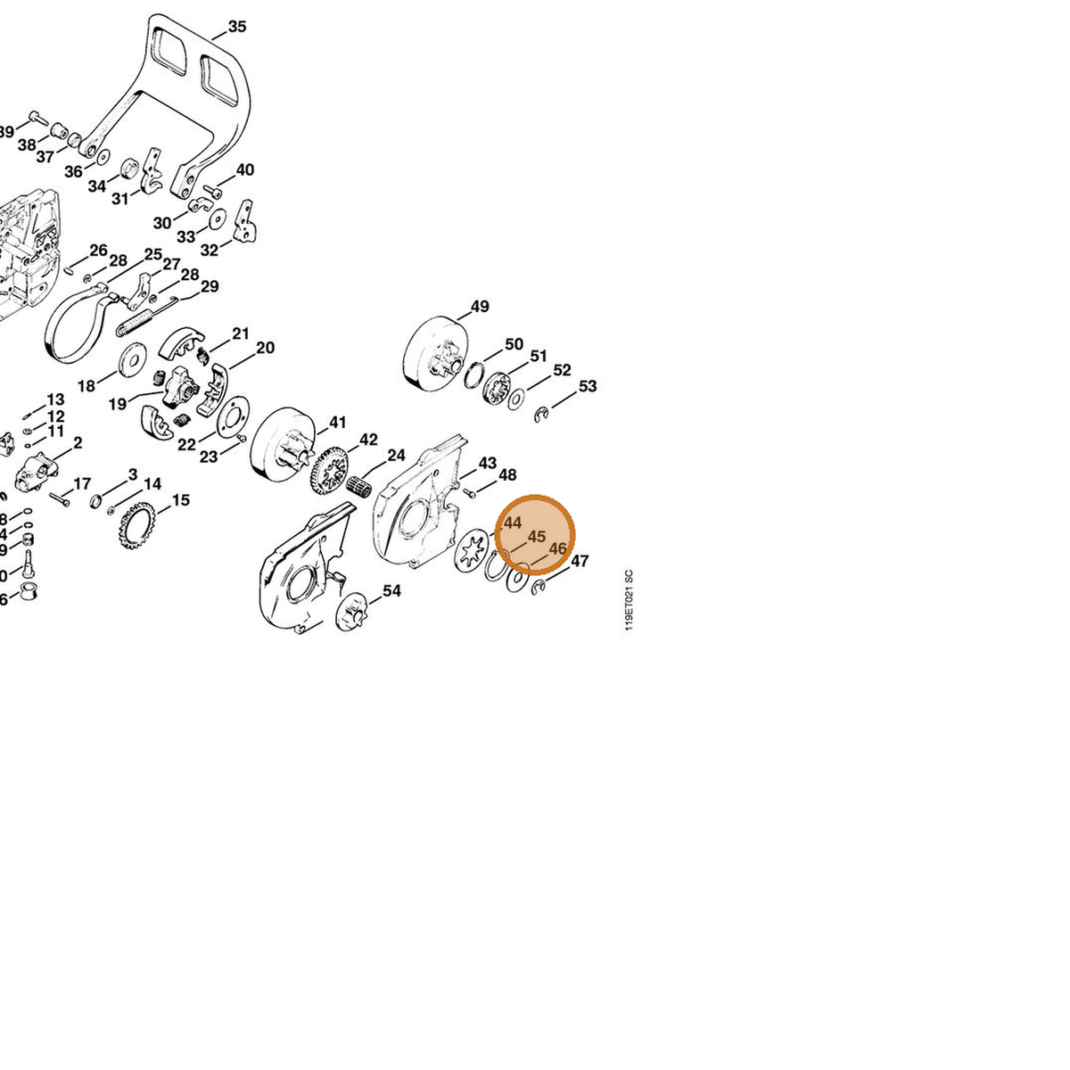 STIHL part 9455-621-4010 — IPL diagram snippet (6x zoom, amber highlight)