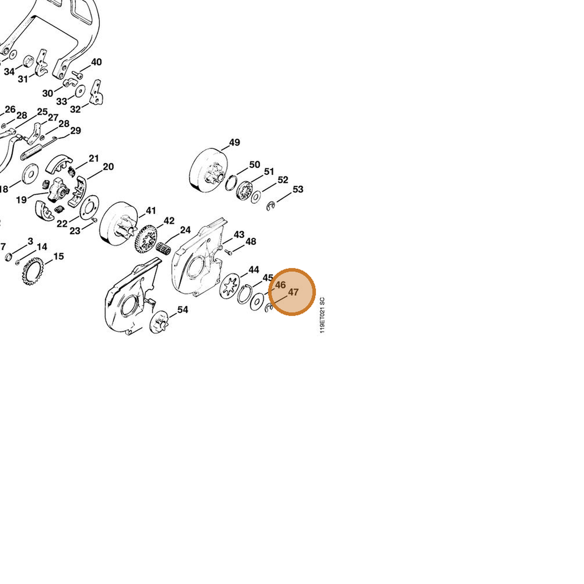 STIHL part 9460-624-1001 — IPL diagram snippet (6x zoom, amber highlight)