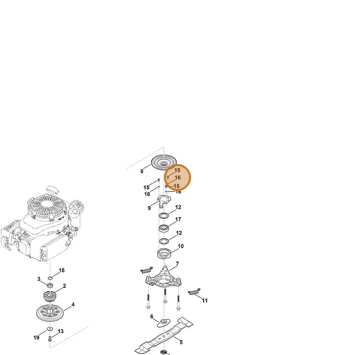 STIHL part 9460-624-4028 — IPL diagram snippet (6x zoom, amber highlight)