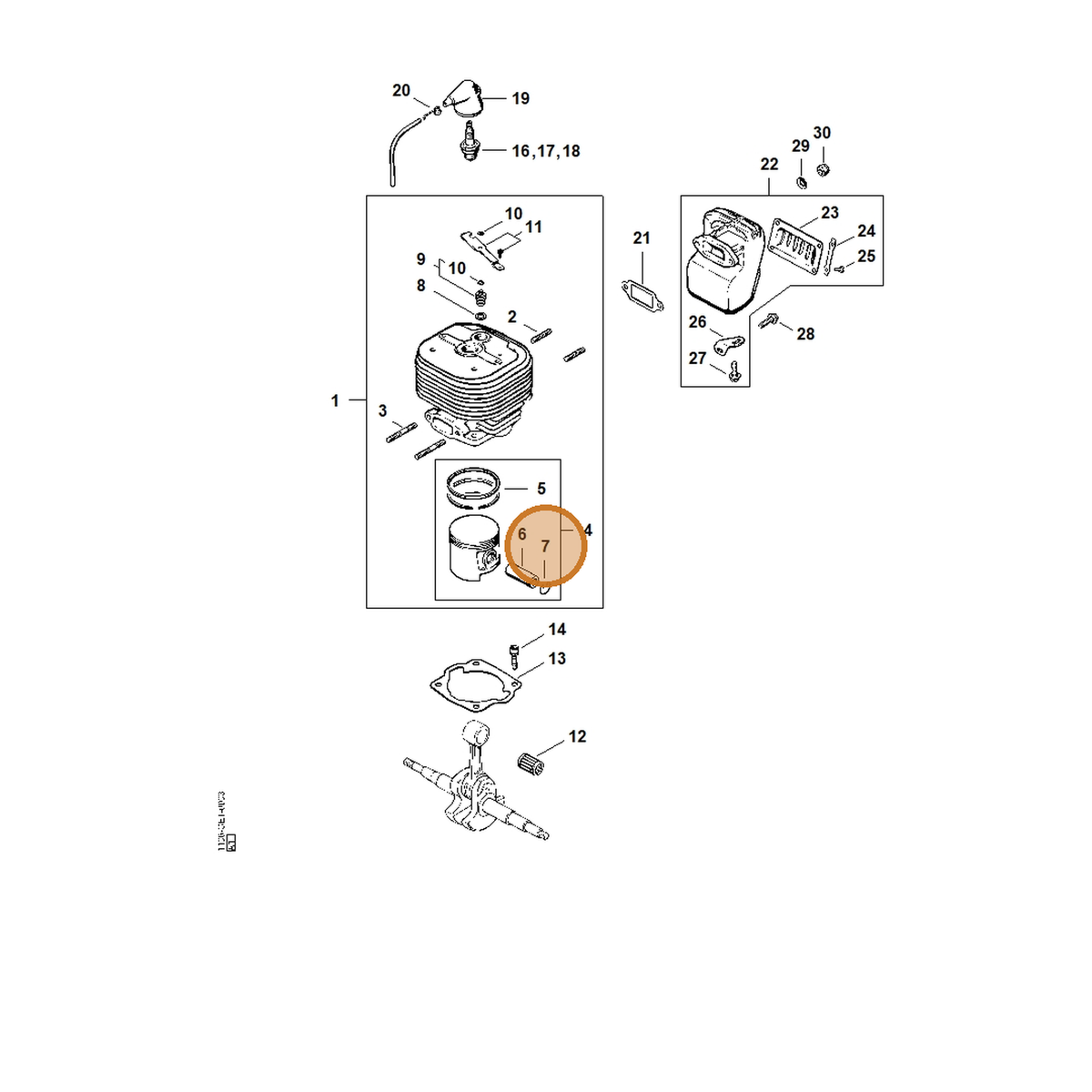 STIHL part 9462-650-1500 — IPL diagram snippet (6x zoom, amber highlight)