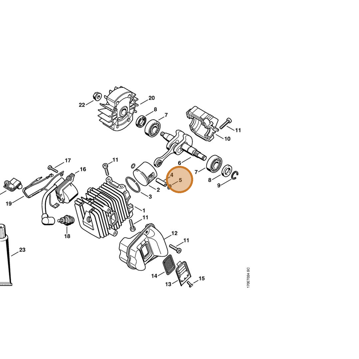 STIHL part 9463-650-0805 — IPL diagram snippet (6x zoom, amber highlight)