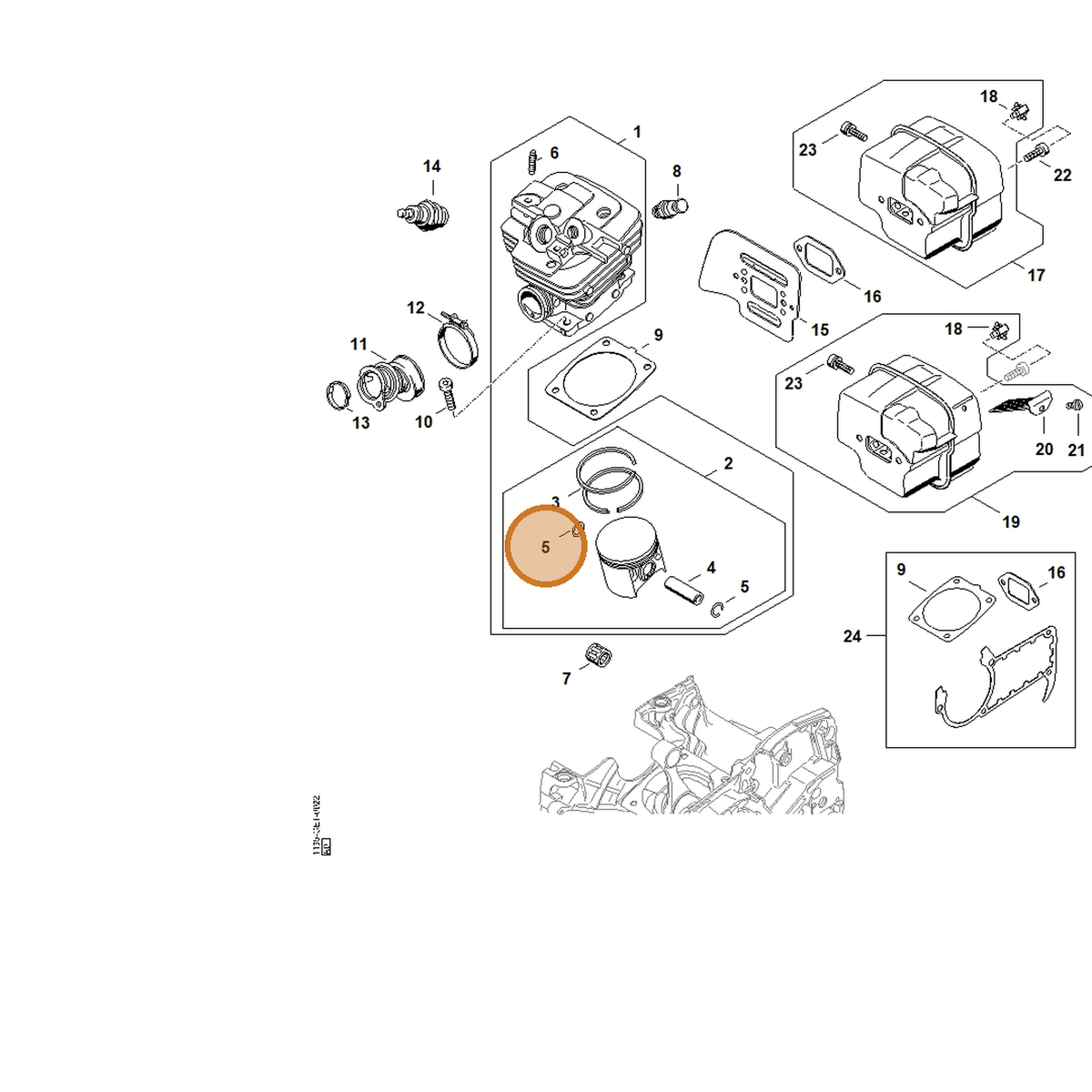 STIHL part 9463-650-1100 — IPL diagram snippet (6x zoom, amber highlight)