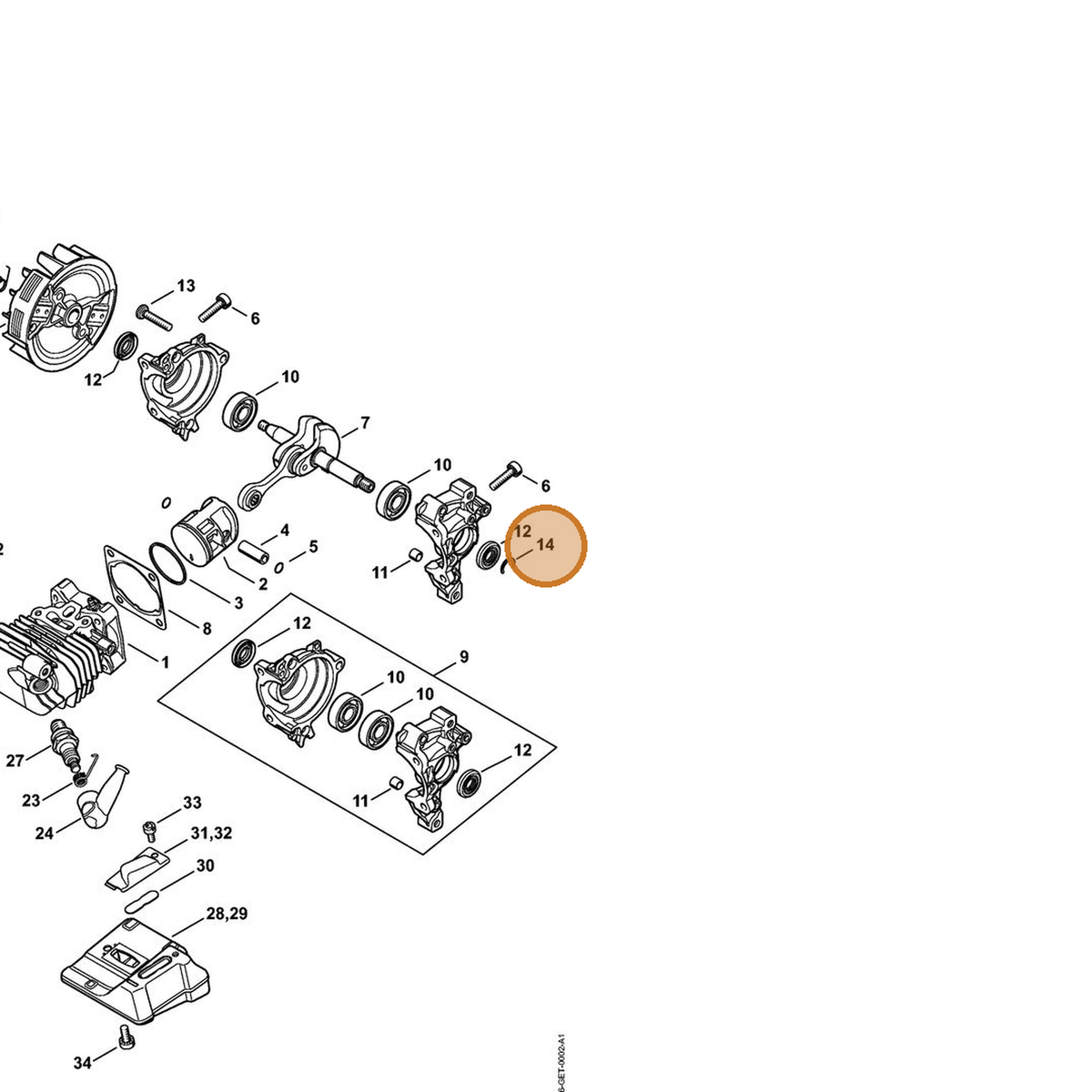 STIHL part 9468-621-1000 — IPL diagram snippet (6x zoom, amber highlight)