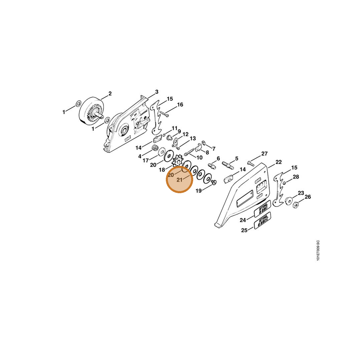 STIHL part 9485-648-2044 — IPL diagram snippet (6x zoom, amber highlight)