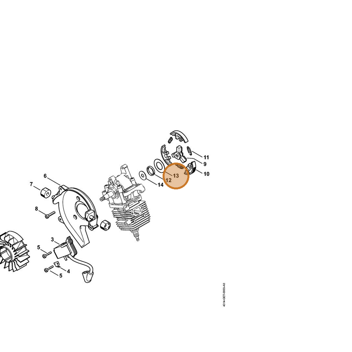STIHL part 9485-648-2104 — IPL diagram snippet (6x zoom, amber highlight)