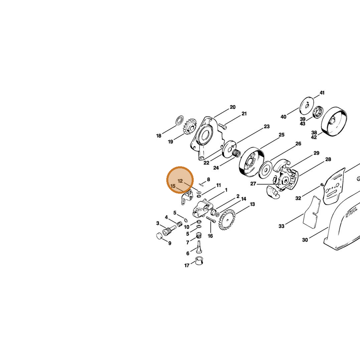 STIHL part 9486-648-0100 — IPL diagram snippet (6x zoom, amber highlight)