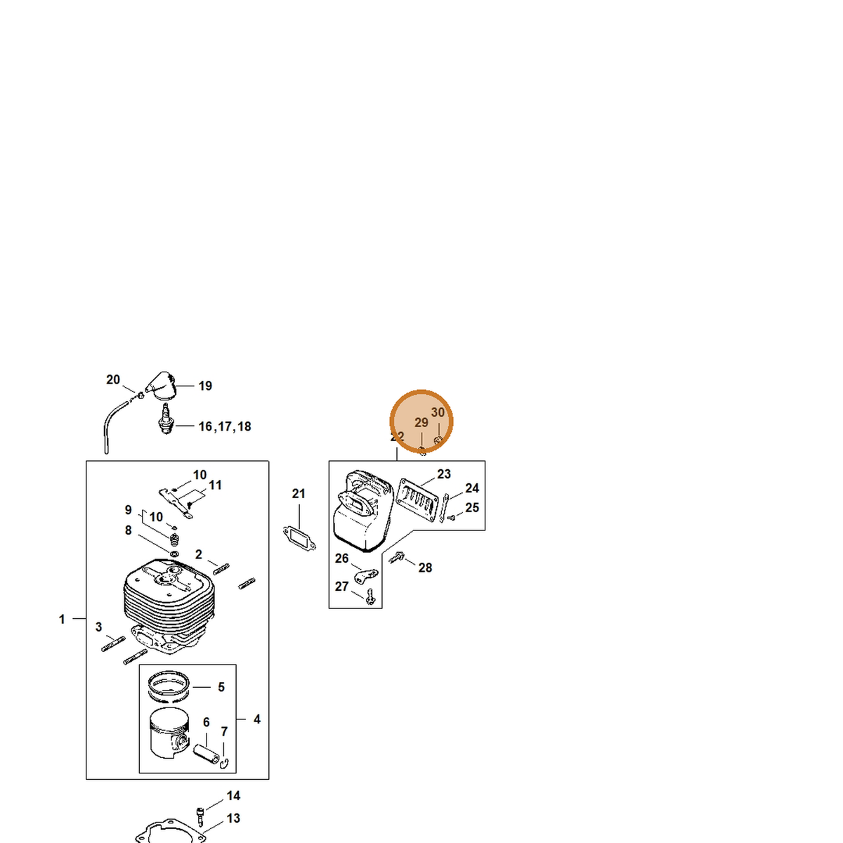 STIHL part 9486-648-0200 — IPL diagram snippet (6x zoom, amber highlight)