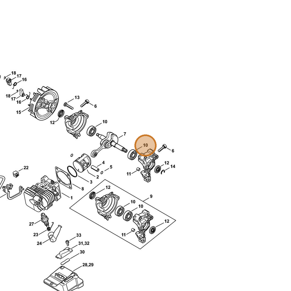 STIHL part 9503-003-0102 — IPL diagram snippet (6x zoom, amber highlight)