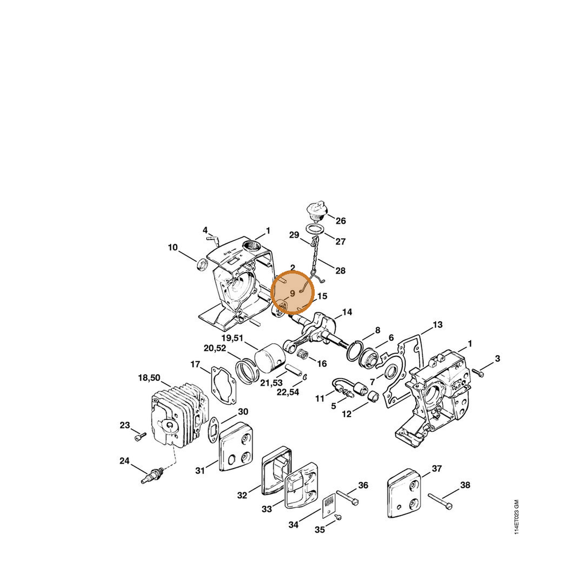 STIHL part 9503-003-0210 — IPL diagram snippet (6x zoom, amber highlight)