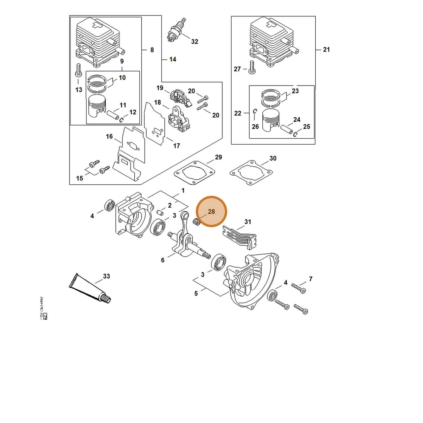 STIHL part 9512-003-1830 — IPL diagram snippet (6x zoom, amber highlight)