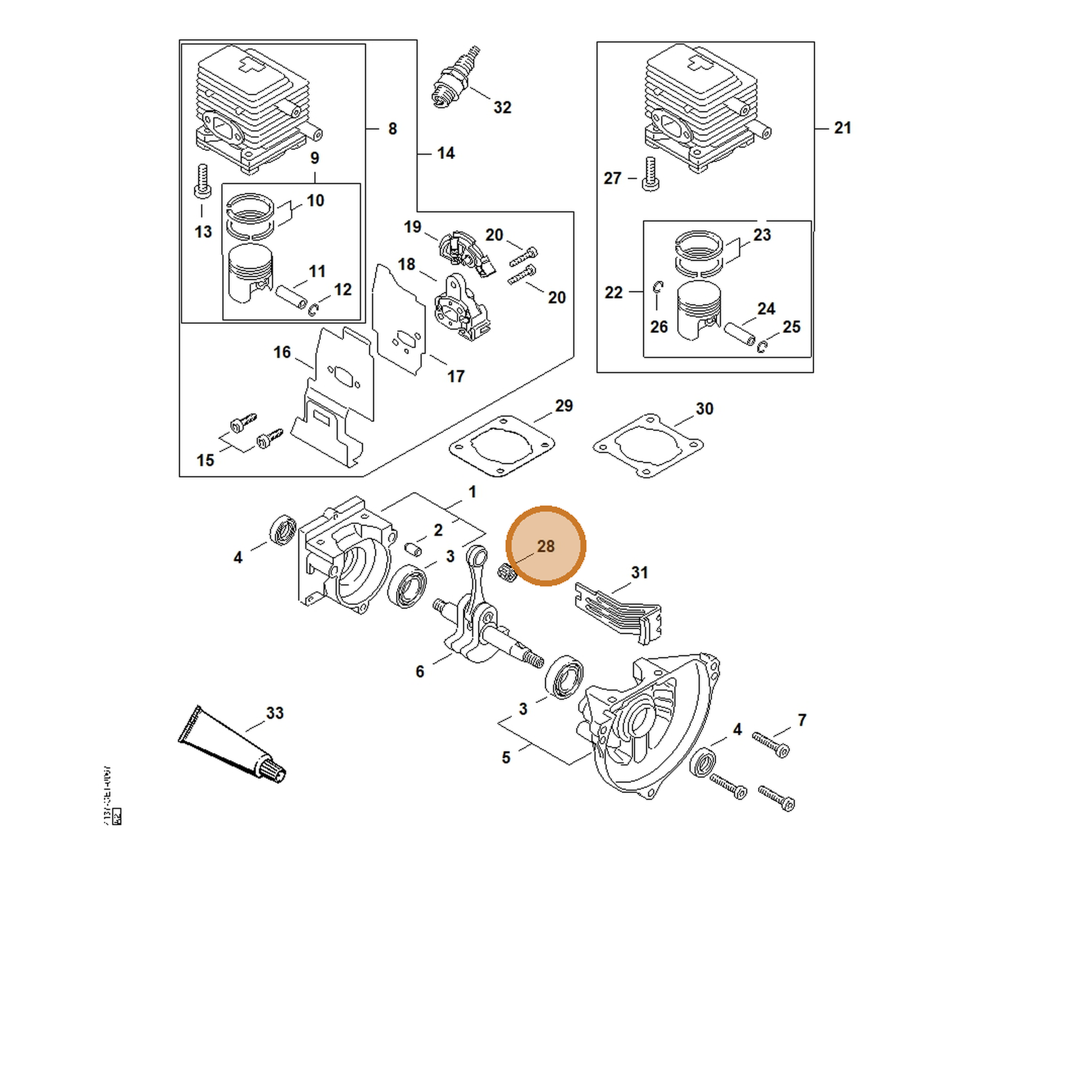 STIHL part 9512-003-1830 — IPL diagram snippet (6x zoom, amber highlight)