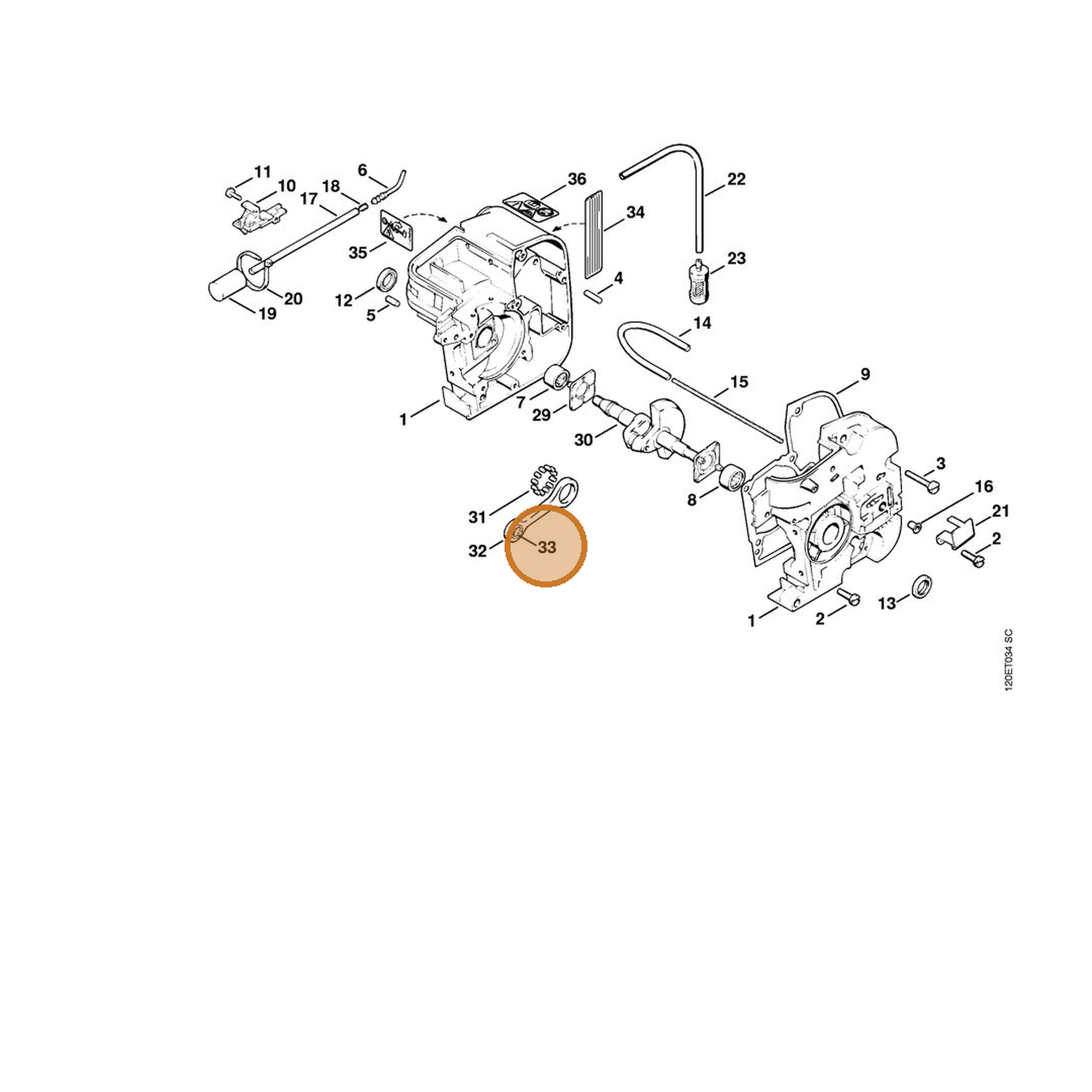 STIHL part 9512-003-2030 — IPL diagram snippet (6x zoom, amber highlight)