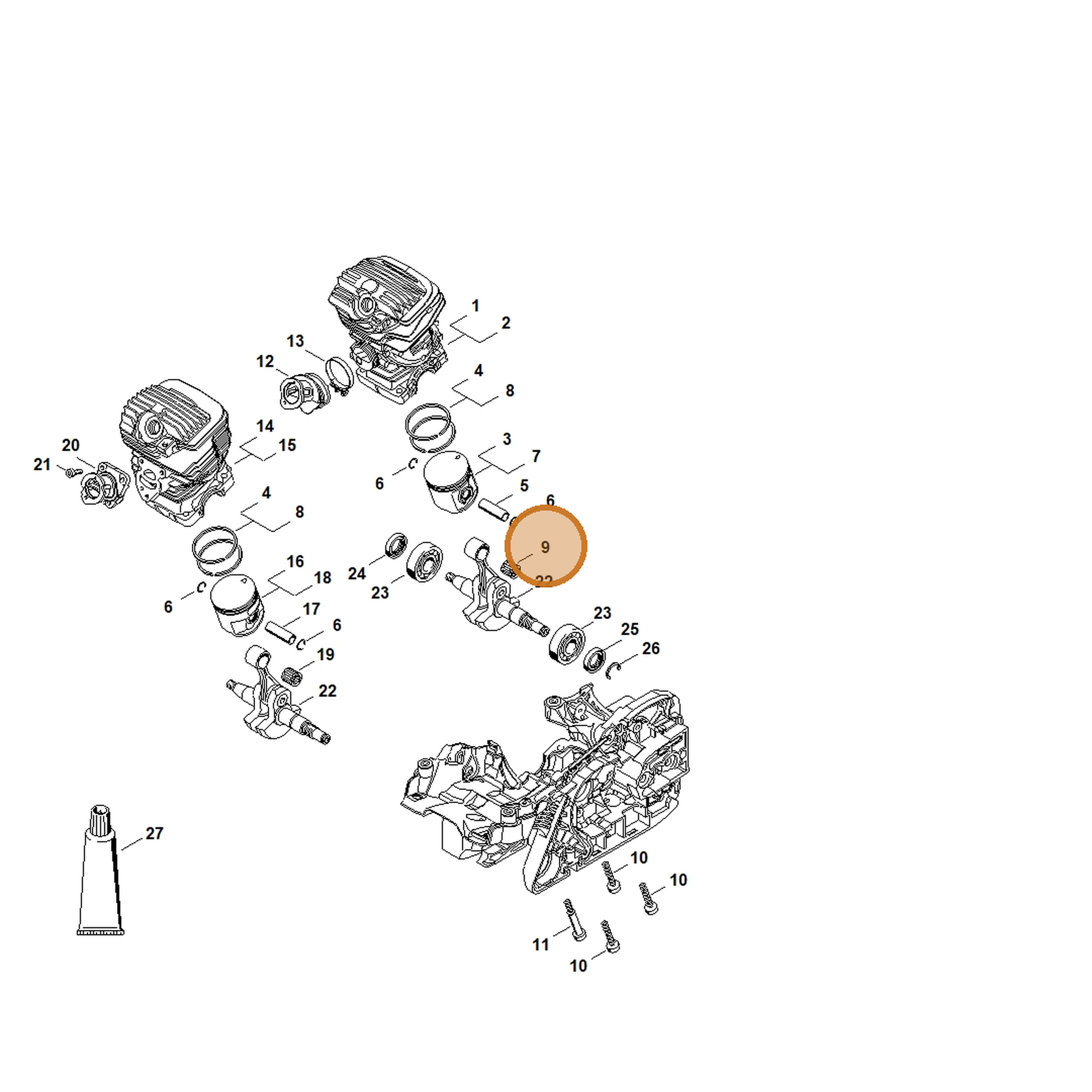 STIHL part 9512-003-2333 — IPL diagram snippet (6x zoom, amber highlight)