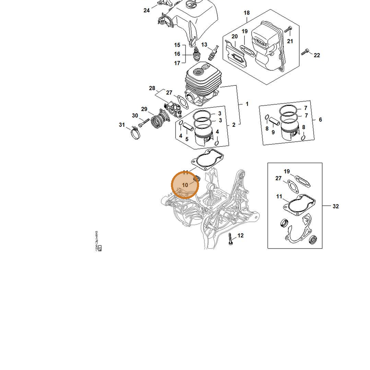 STIHL part 9512-003-3142 — IPL diagram snippet (6x zoom, amber highlight)
