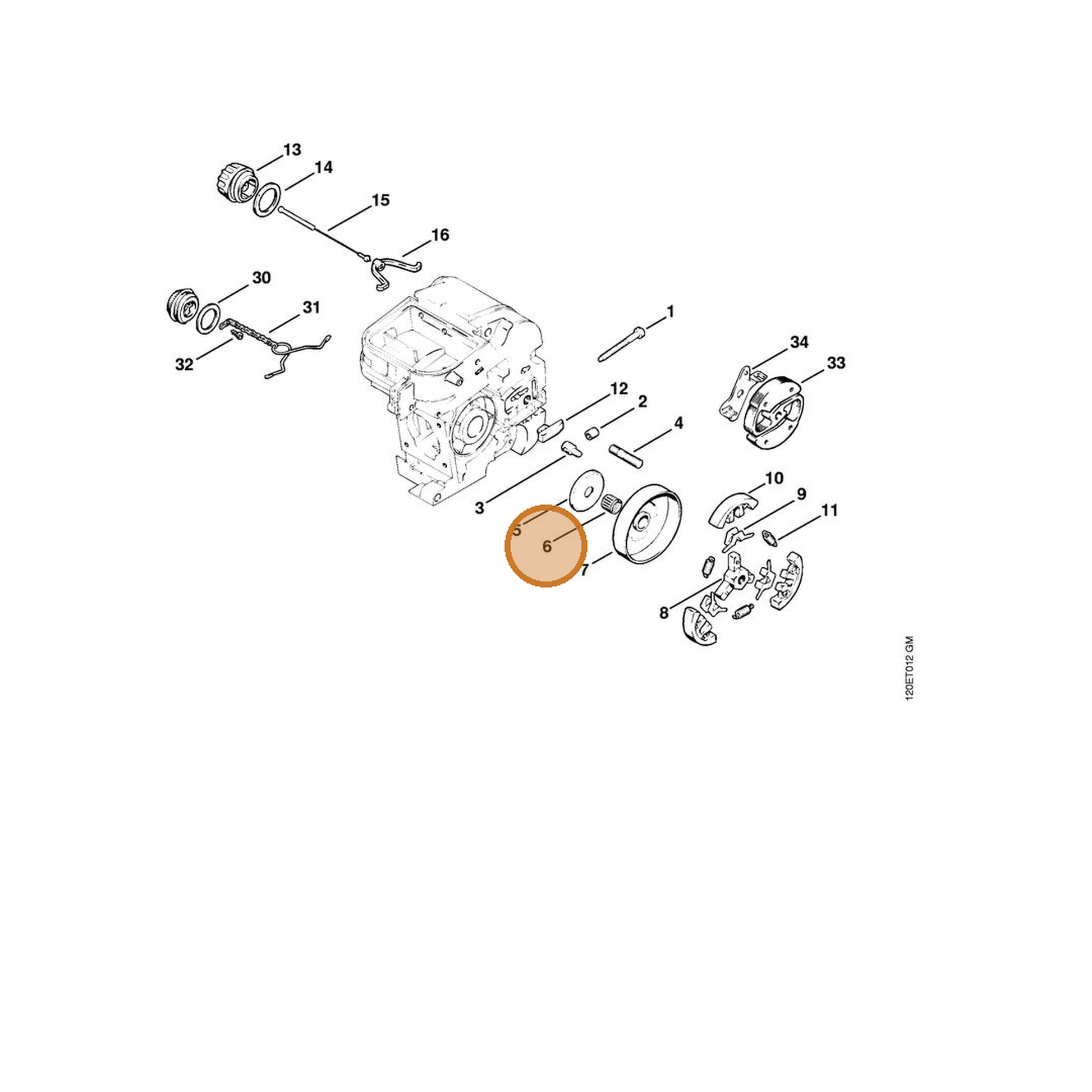 STIHL part 9512-933-2270 — IPL diagram snippet (6x zoom, amber highlight)