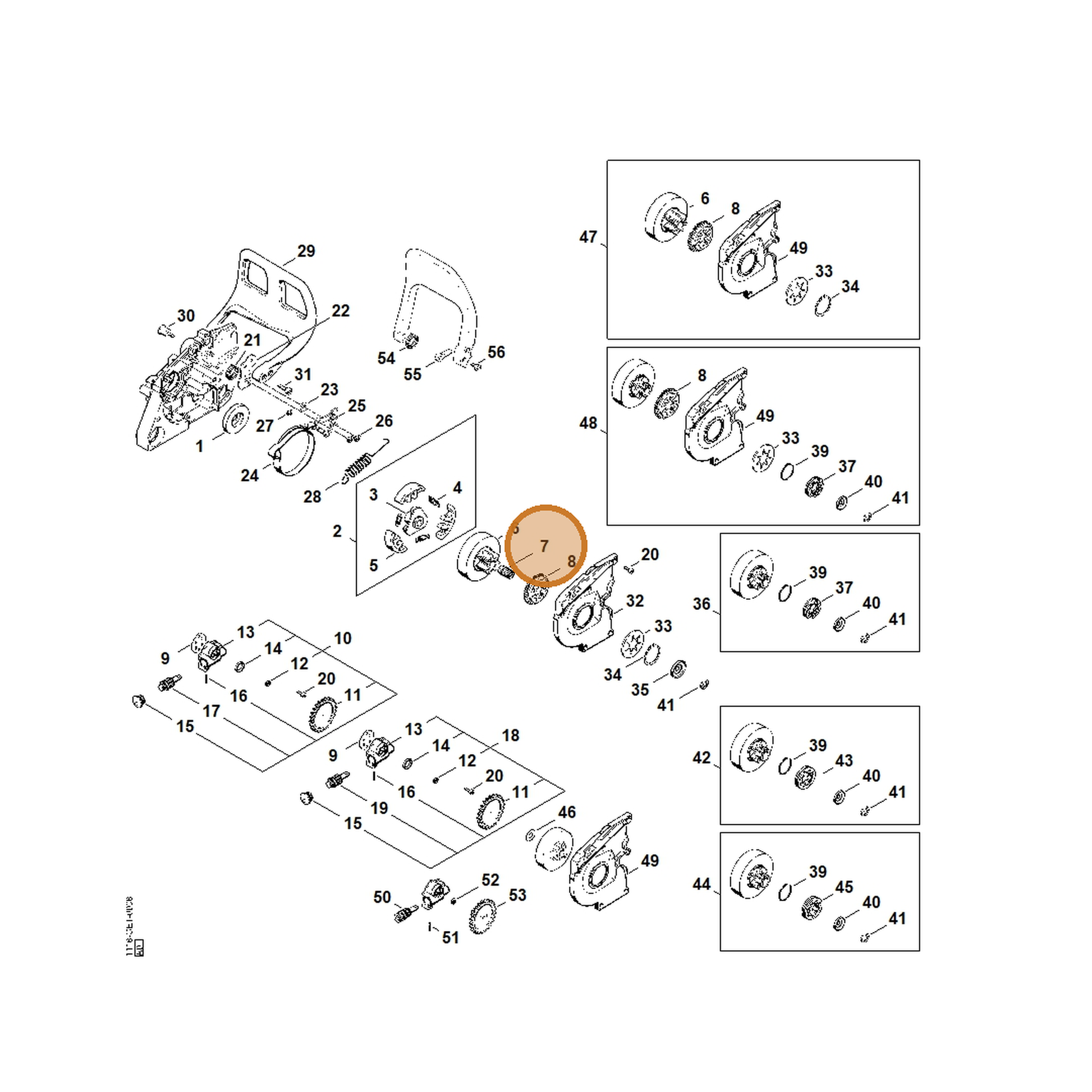 STIHL part 9512-933-2370 — IPL diagram snippet (6x zoom, amber highlight)