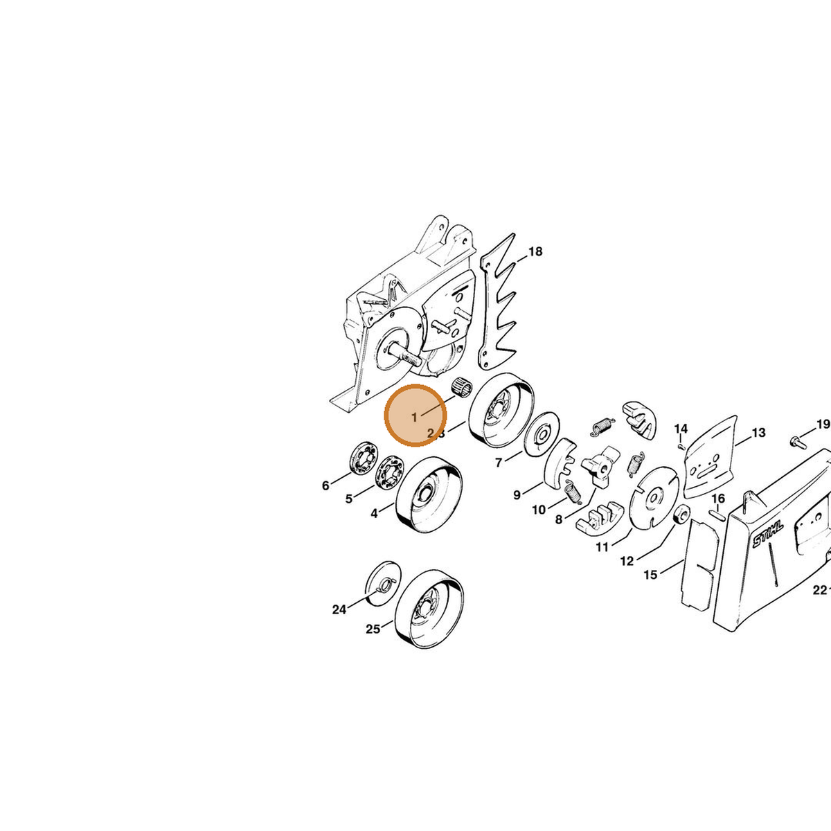 STIHL part 9512-933-3800 — IPL diagram snippet (6x zoom, amber highlight)