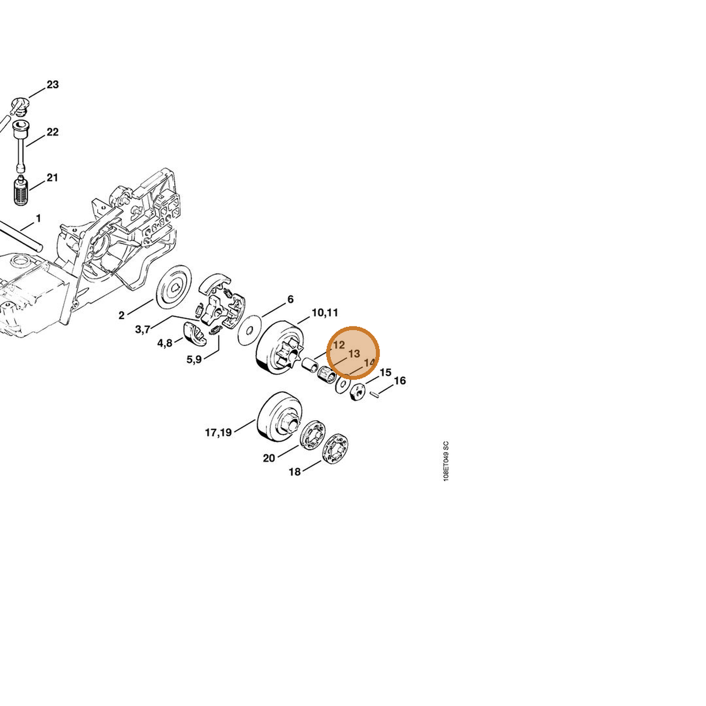 STIHL part 9512-933-4030 — IPL diagram snippet (6x zoom, amber highlight)