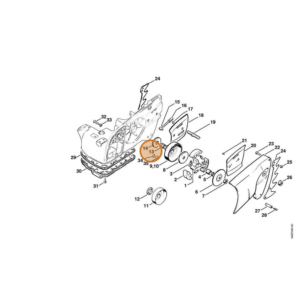 STIHL part 9512-933-4050 — IPL diagram snippet (6x zoom, amber highlight)