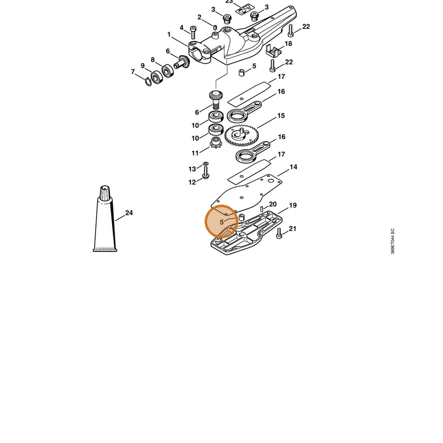 STIHL part 9513-003-1570 — IPL diagram snippet (6x zoom, amber highlight)