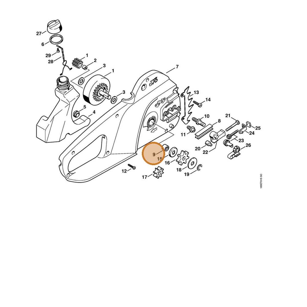 STIHL part 9513-003-2280 — IPL diagram snippet (6x zoom, amber highlight)