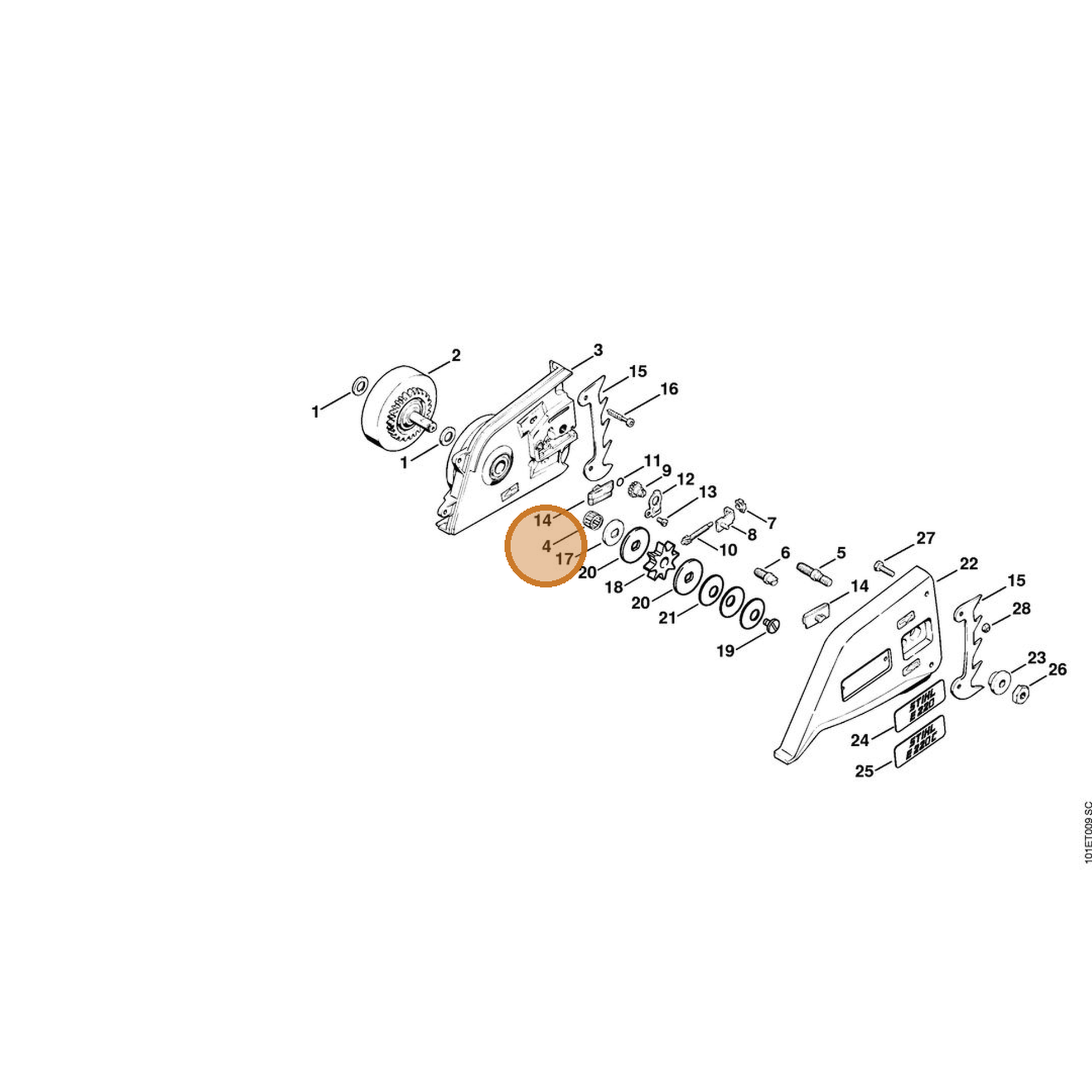 STIHL part 9513-003-3210 — IPL diagram snippet (6x zoom, amber highlight)