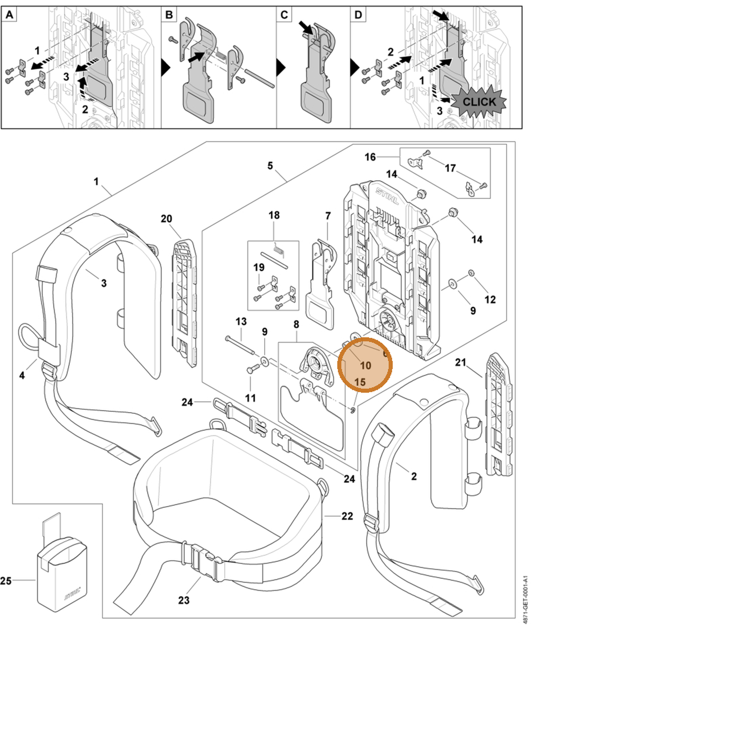 STIHL part 9515-003-0721 — IPL diagram snippet (6x zoom, amber highlight)